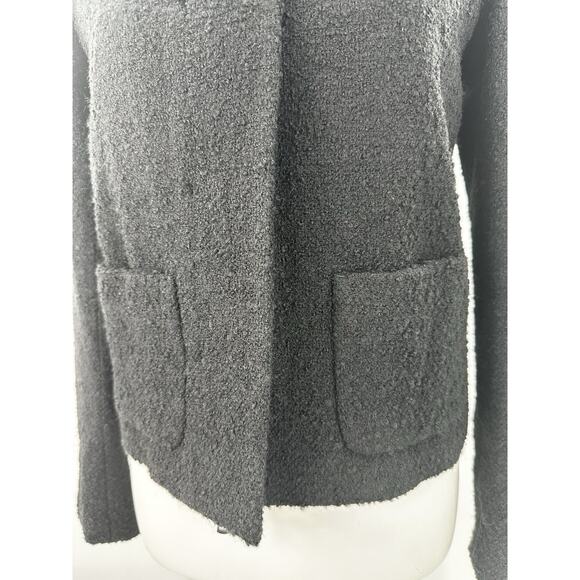 Carine Roitfeld UNIQLO Black Boucle Jacket Wool Blend Open Front Coat Sz S - Picture 2 of 8